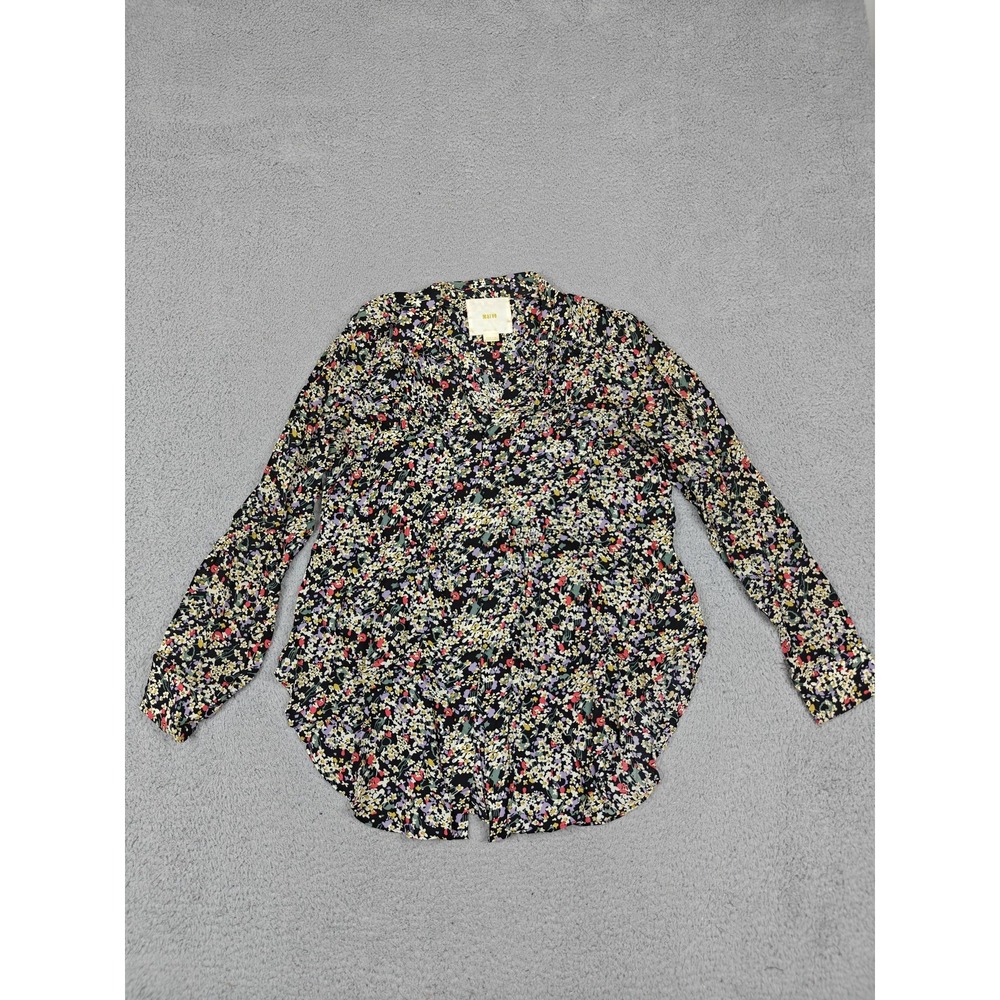 Maeve‎ Shirt Womens Medium Black Floral Button Front Long Sleeve Anthropologie
